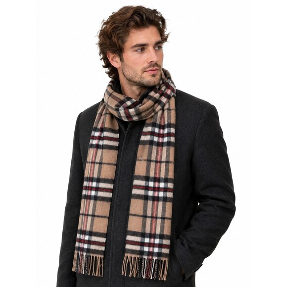 Johnstons Accessories - Johnstons of Elgin 100% Cashmere Scarf Made in Scotland Plaid Fringe Nova Check